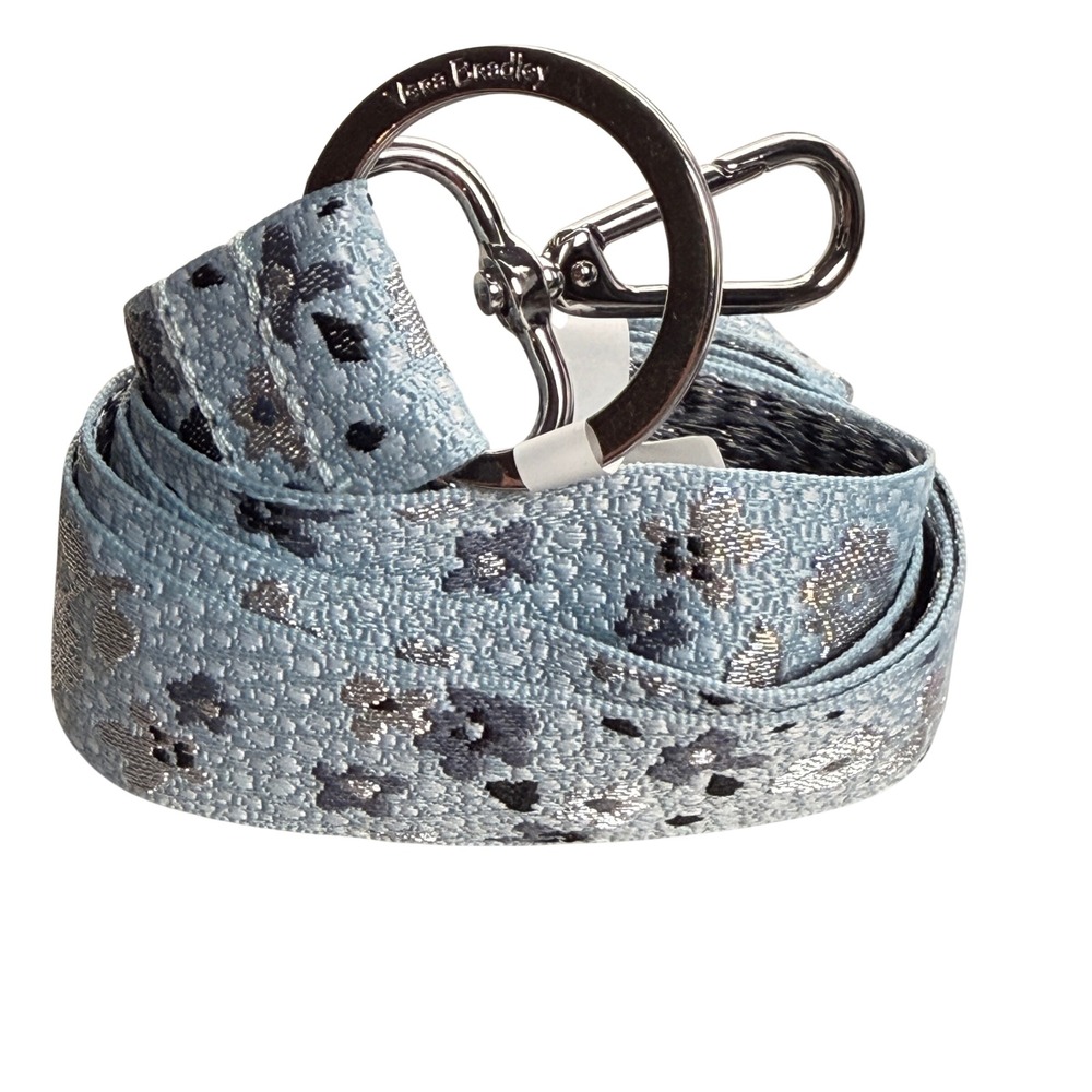 Vera Bradley Wide Lanyard Blue Floating Ditsy Floral Metallic Keychain‎ Teacher